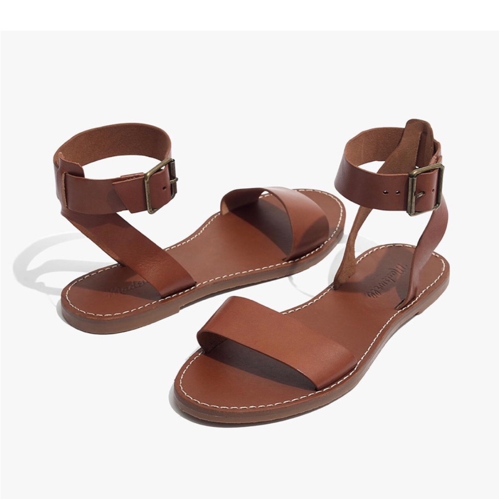 Madewell Boardwalk Ankle Strap Leather Sandal in English Saddle 7.5